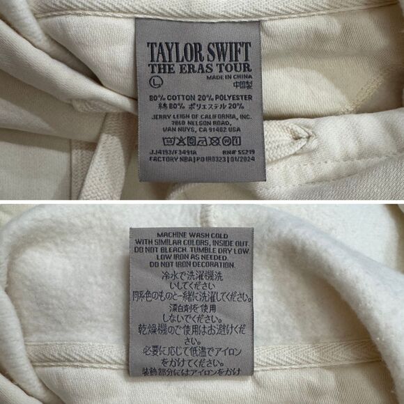 RARE 2024 Authentic Eras Tour Beige Cream Hoodie Black Logo Taylor Swift Large - Picture 3 of 6
